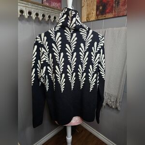 Funnel Neck Black and White Patterned Women's Sweater